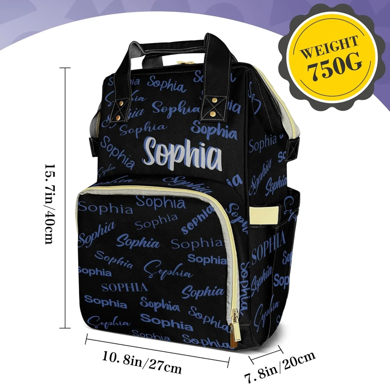 HUTARIO Custom Diaper Bag for Boy Girl Personalized Nylon Mommy Backpack with Name, Waterproof, Multifunctional