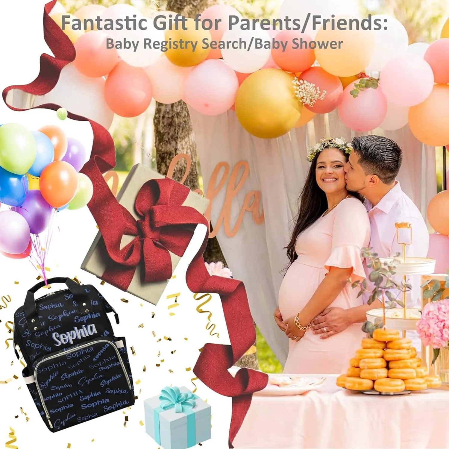 HUTARIO Custom Diaper Bag for Boy Girl Personalized Nylon Mommy Backpack with Name, Waterproof, Multifunctional