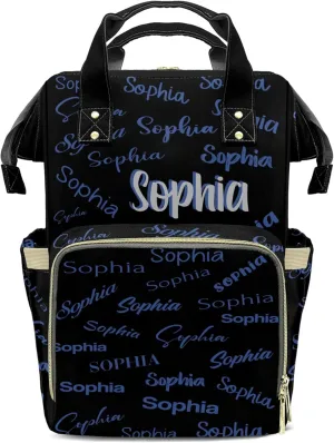 HUTARIO Custom Diaper Bag for Boy Girl Personalized Nylon Mommy Backpack with Name, Waterproof, Multifunctional