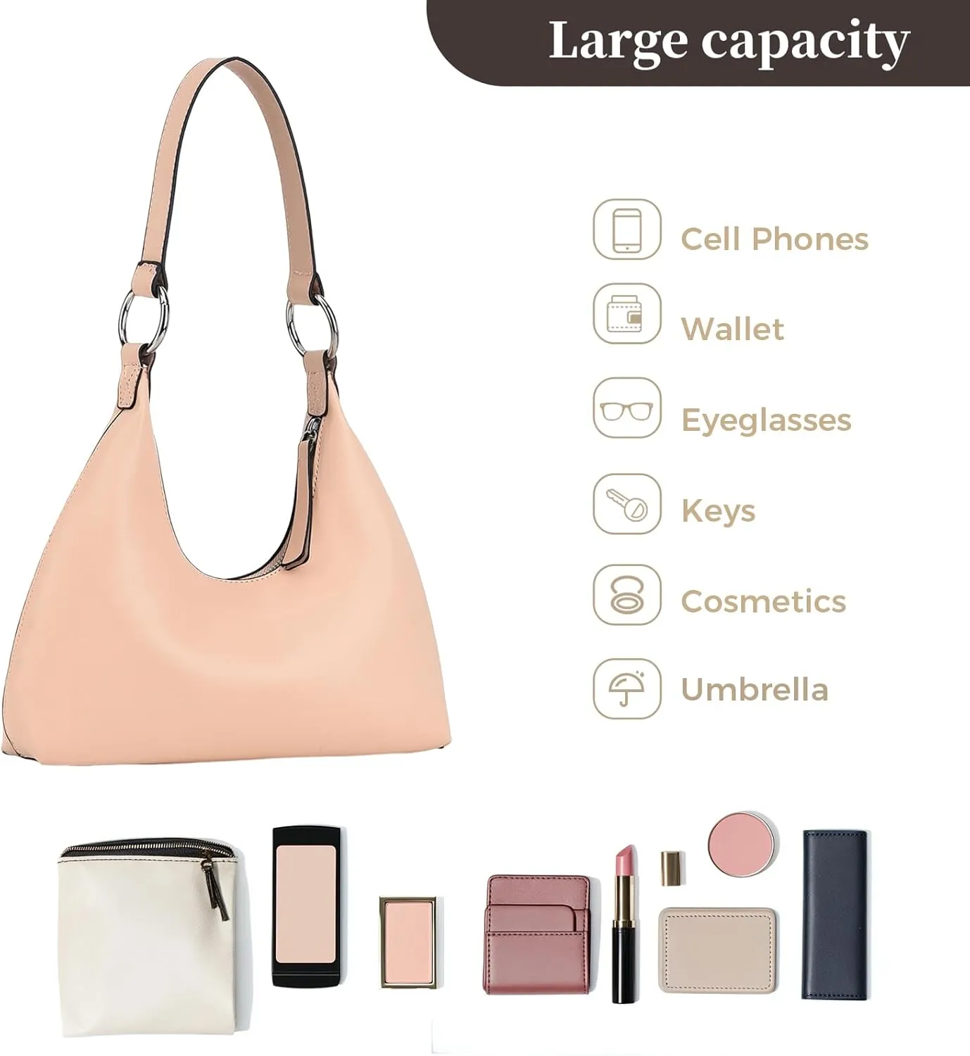 I IHAYNER Leather Shoulder Bag for Women Crescent Shoulder Purse Small Hobo Purse Retro Clutch Classic Underarm Tote Bag