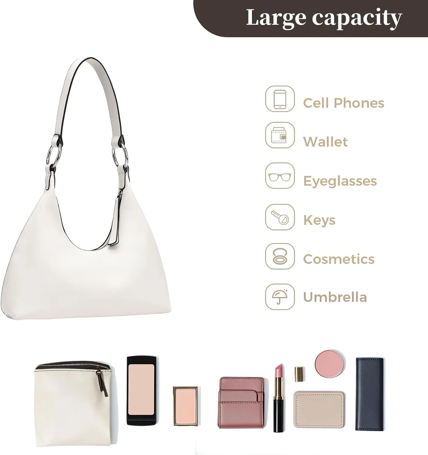 I IHAYNER Leather Shoulder Bag for Women Crescent Shoulder Purse Small Hobo Purse Retro Clutch Classic Underarm Tote Bag