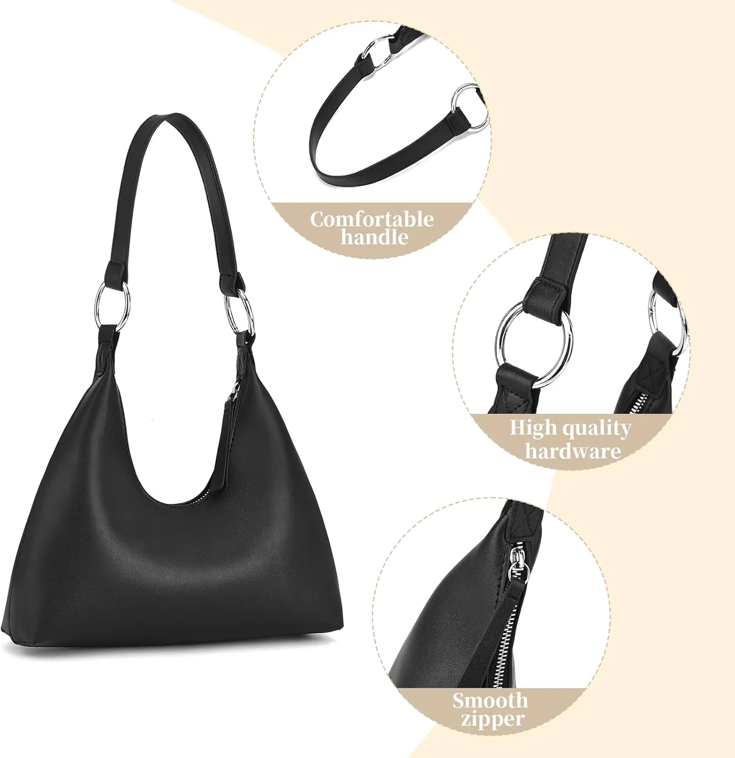 I IHAYNER Leather Shoulder Bag for Women Crescent Shoulder Purse Small Hobo Purse Retro Clutch Classic Underarm Tote Bag