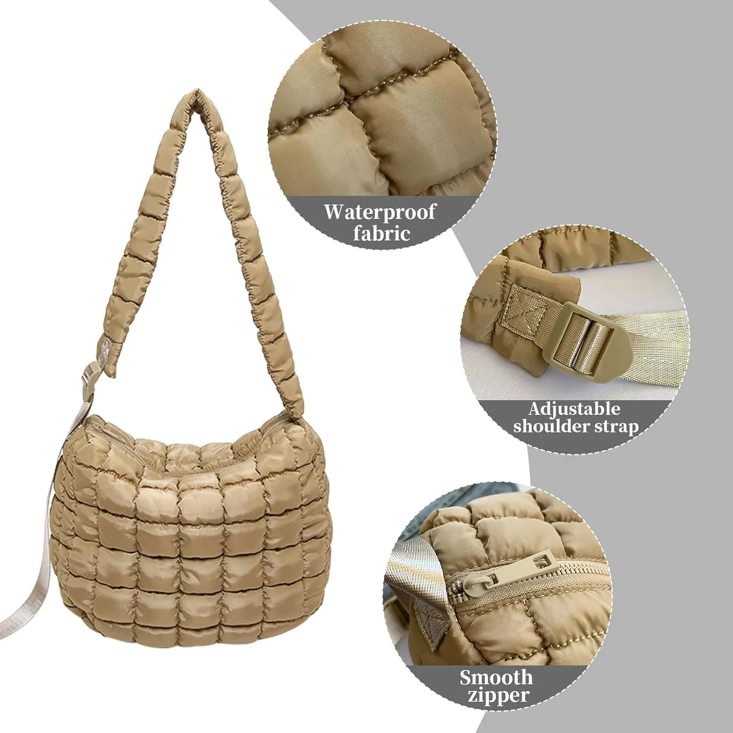 I IHAYNER Puffer Tote Bag for Women Lightweight Quilted Padding Hobo Bag Large Soft Puffy Crossbody Shoulder Bag Purse