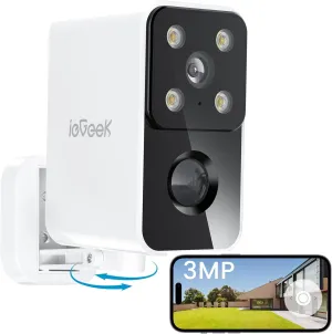 ieGeek Security Cameras Wireless Outdoor Pan Rotating 180° Home Security Cameras, 2.4G WiFi Camera Battery Powered with 2K Color Night Vision, Smart AI Detection, 2-Way Audio, Local/Cloud Storage,IP65