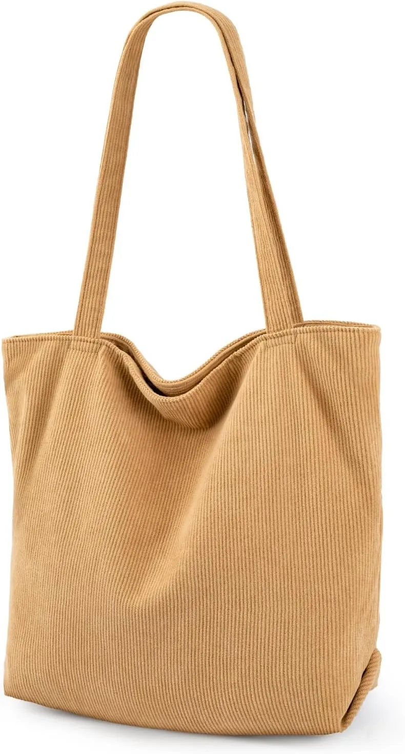 Iioscre Corduroy Tote Bag for Women,Hobo HandBags with Zipper,Large Capacity Casual Shoulder Handbags with Inner Pockets