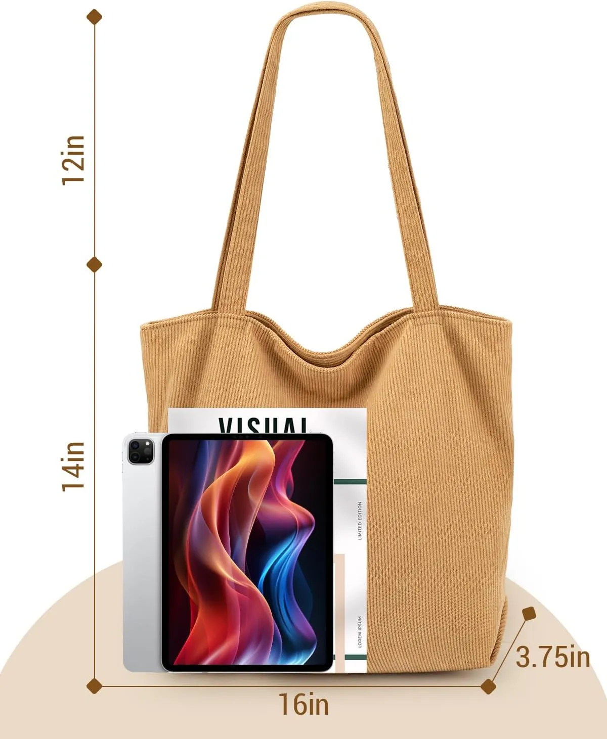 Iioscre Corduroy Tote Bag for Women,Hobo HandBags with Zipper,Large Capacity Casual Shoulder Handbags with Inner Pockets
