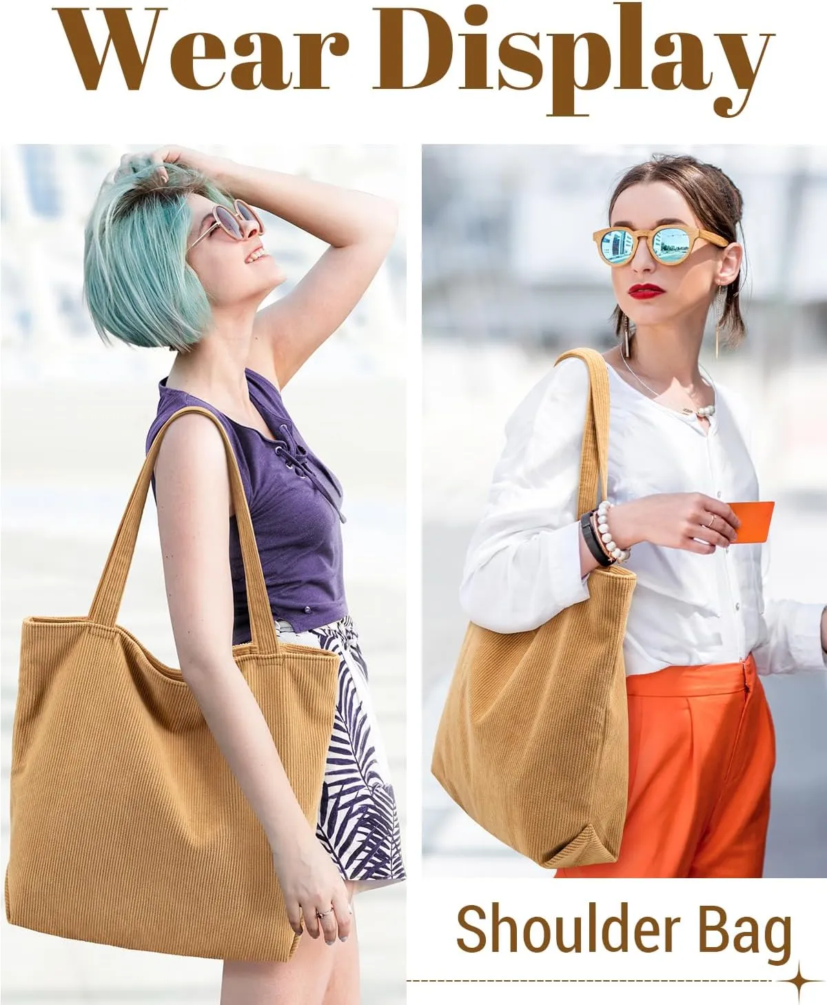 Iioscre Corduroy Tote Bag for Women,Hobo HandBags with Zipper,Large Capacity Casual Shoulder Handbags with Inner Pockets