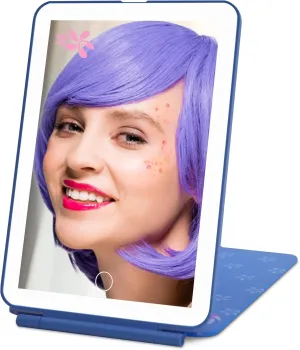 Impressions Vanity Disney Stitch TouchPad Mini LED Makeup Mirror for Purse, Ultra Slim Travel Mirror with Tri Tone Lights, Flip Cover, Adjustable Brightness, and Touch Screen Switch (Blue)
