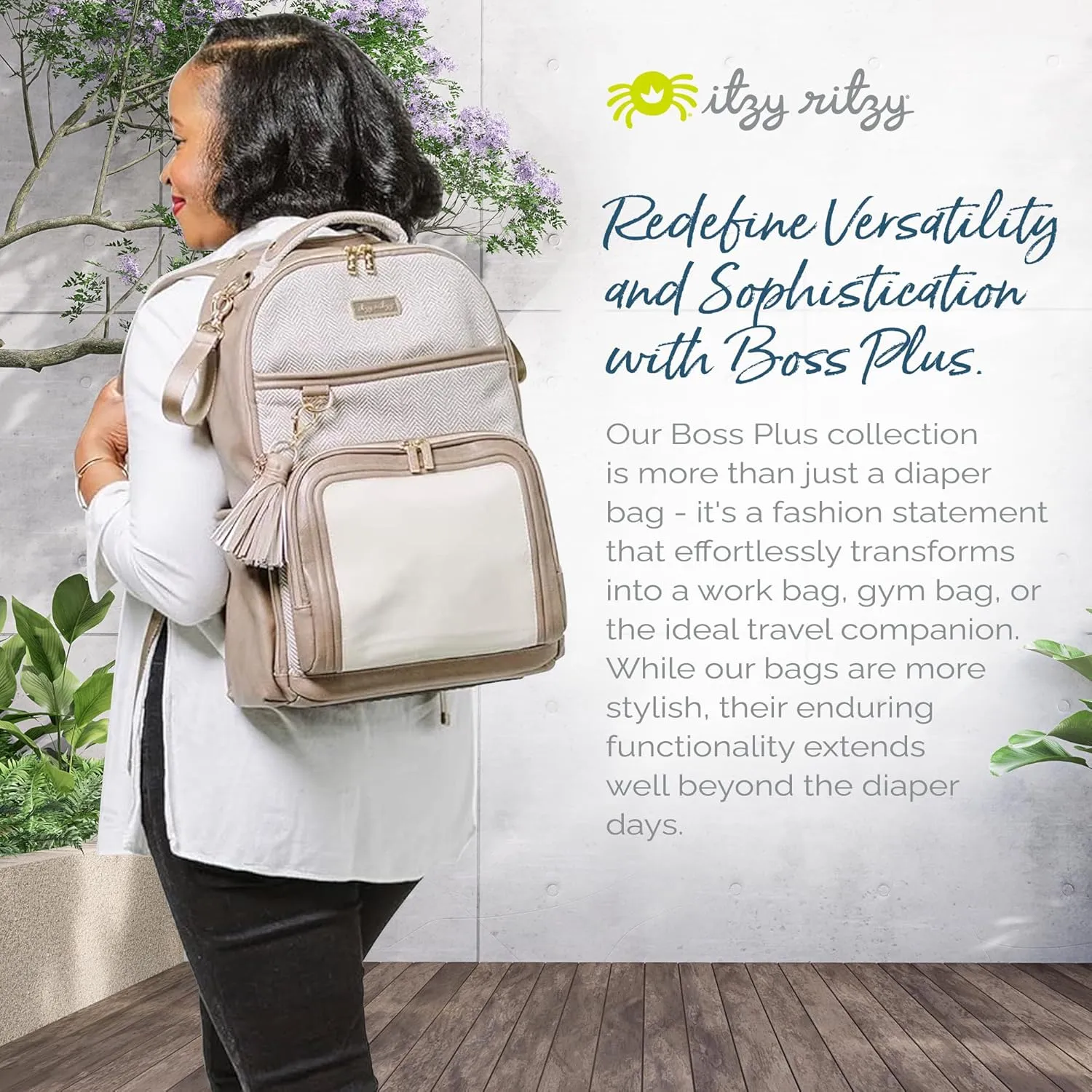 Itzy Ritzy Diaper Bag Backpack – Large Capacity Boss Plus Baby Backpack Diaper Bag Featuring 19 Pockets, Changing Pad, Stroller Clips, and Comfortable Backpack Straps, Vanilla Latte Boss Plus