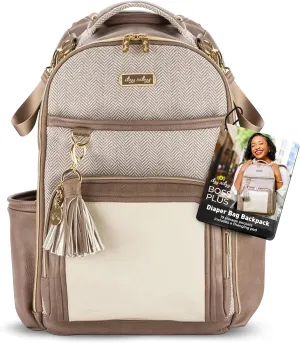 Itzy Ritzy Diaper Bag Backpack – Large Capacity Boss Plus Baby Backpack Diaper Bag Featuring 19 Pockets, Changing Pad, Stroller Clips, and Comfortable Backpack Straps, Vanilla Latte Boss Plus