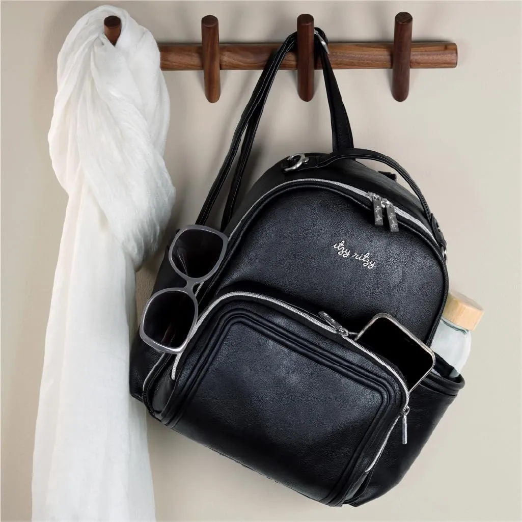 Itzy Ritzy Unisex Baby Mini Diaper Bag, Black with Silver Hardware-Plus