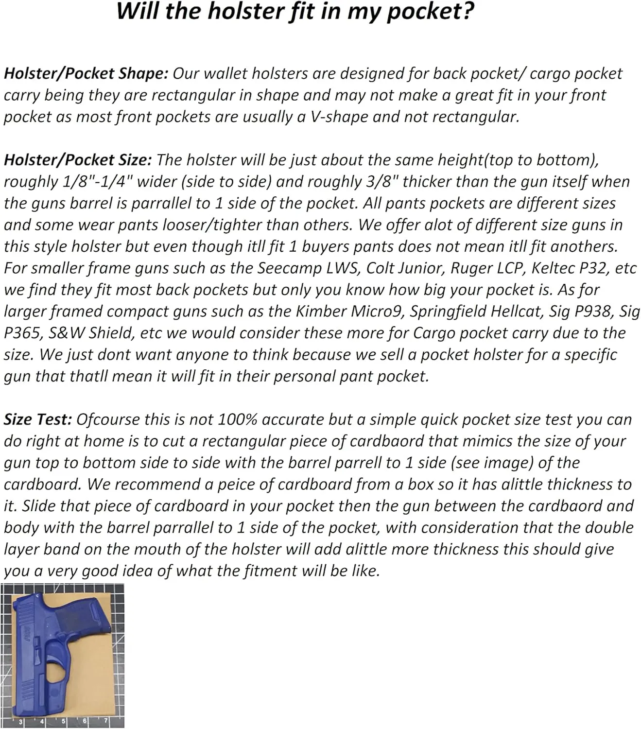 J&J Custom Formed to FIT Your SIG SAUER P238 Formed Wallet Style Premium Leather Back/Cargo Pocket Holster