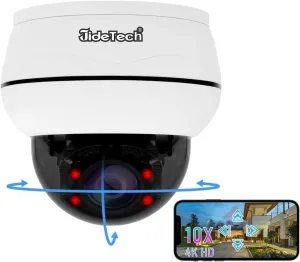JideTech 10X Hybrid Zoom Outdoor 4K PTZ PoE IP Dome Camera, Auto Tracking, Pan Tilt Camera with IR Night Vision, Human/Vehicle Detection, Two Way Talk, SD Card Slot, Compatible for Hikvision, IP66