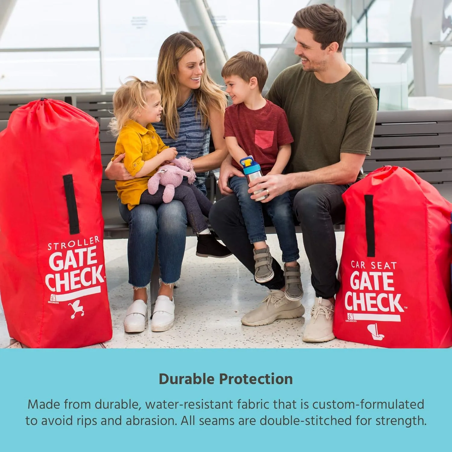 J.L. Childress Gate Check Bag for Car Seats - Travel Bag for Airplane - Includes AIRTAG Holder - Fits All Baby Car Seats, Infant Carriers & Child Booster Seats, Red