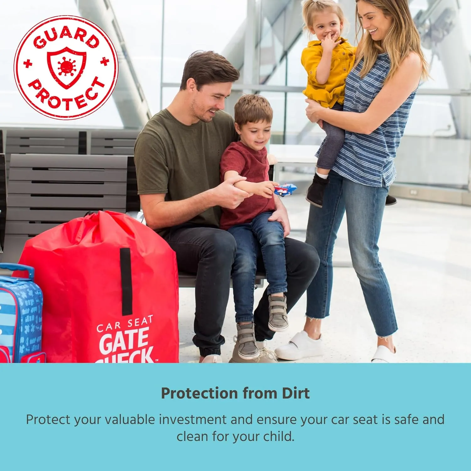 J.L. Childress Gate Check Bag for Car Seats - Travel Bag for Airplane - Includes AIRTAG Holder - Fits All Baby Car Seats, Infant Carriers & Child Booster Seats, Red