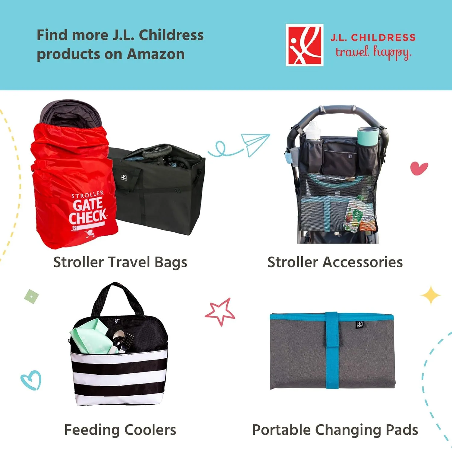 J.L. Childress Gate Check Bag for Car Seats - Travel Bag for Airplane - Includes AIRTAG Holder - Fits All Baby Car Seats, Infant Carriers & Child Booster Seats, Red