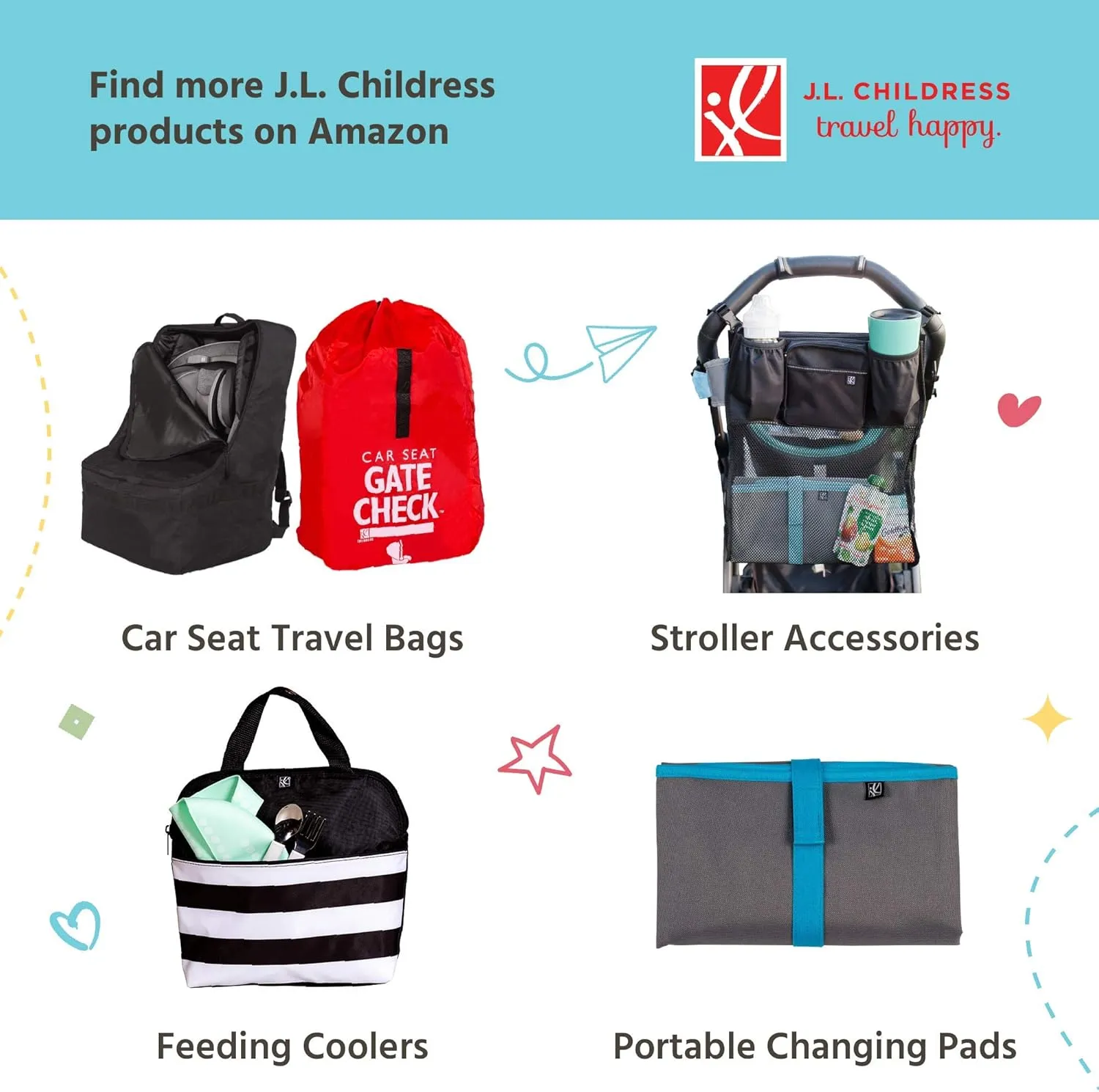 J.L. Childress Gate Check Bag for Single & Double Strollers - Stroller Bag for Airplane - Large Stroller Travel Bag for Airplane - Air Travel Stroller Bag