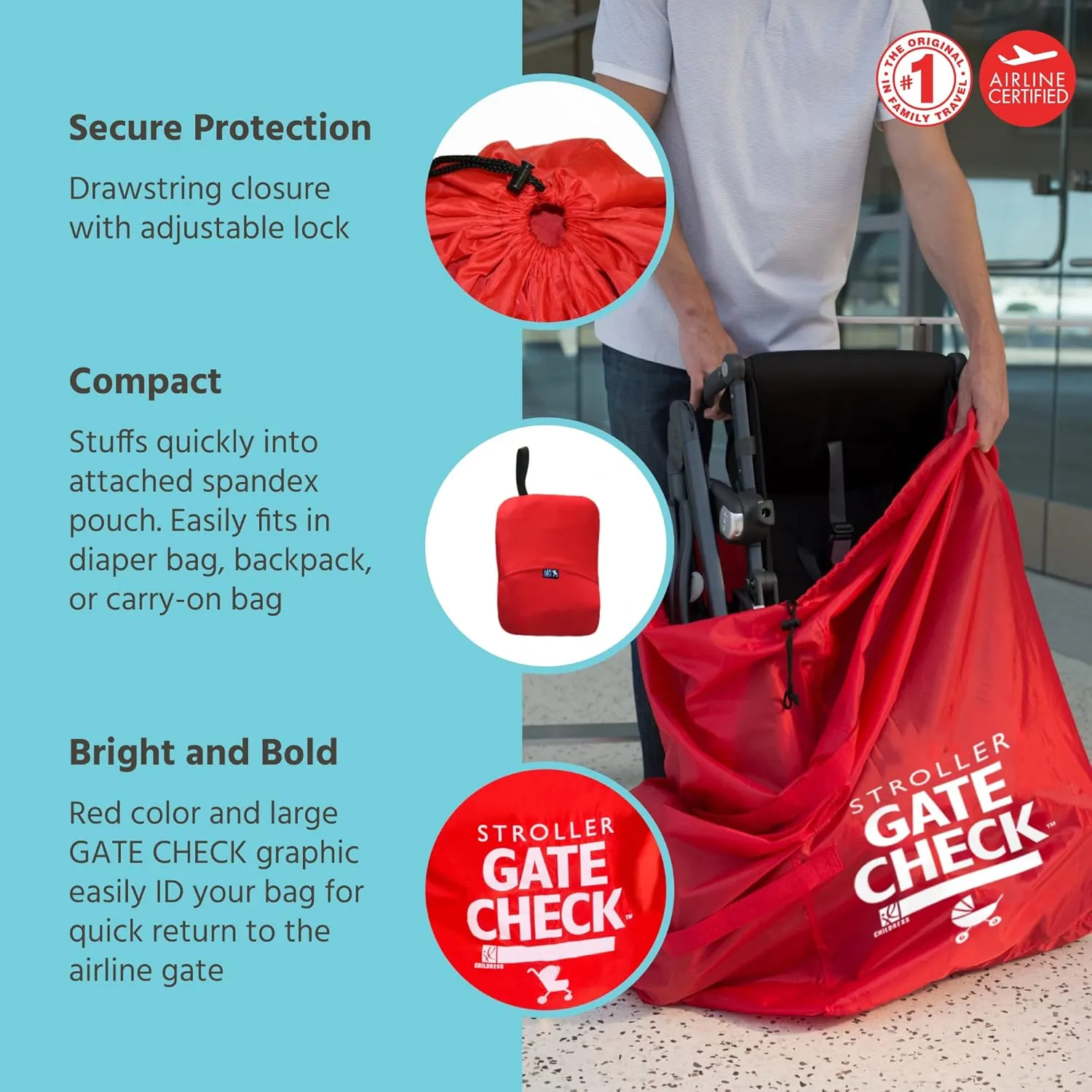 J.L. Childress Gate Check Bag for Single & Double Strollers - Stroller Bag for Airplane - Large Stroller Travel Bag for Airplane - Air Travel Stroller Bag