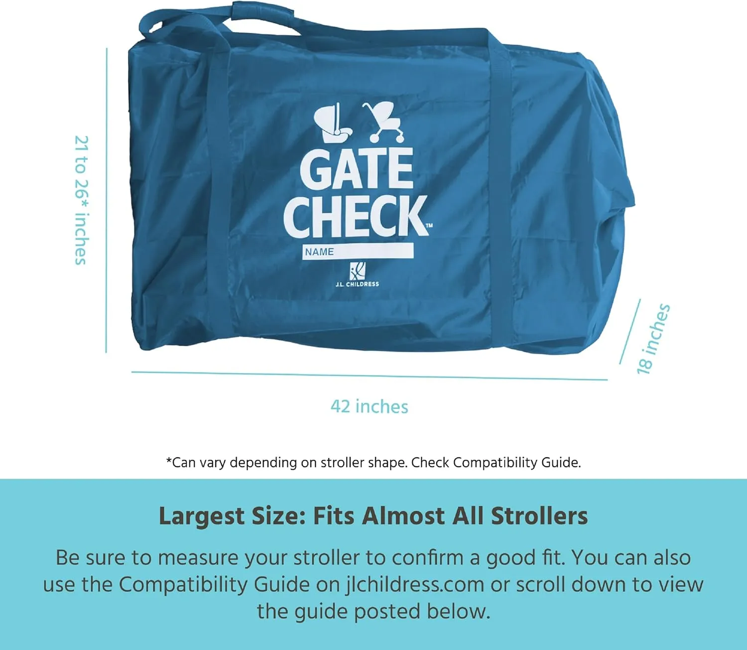 J.L. Childress Gate Check Bag for Single & Double Strollers - Stroller Bag for Airplane - Large Stroller Travel Bag for Airplane - Air Travel Stroller Bag