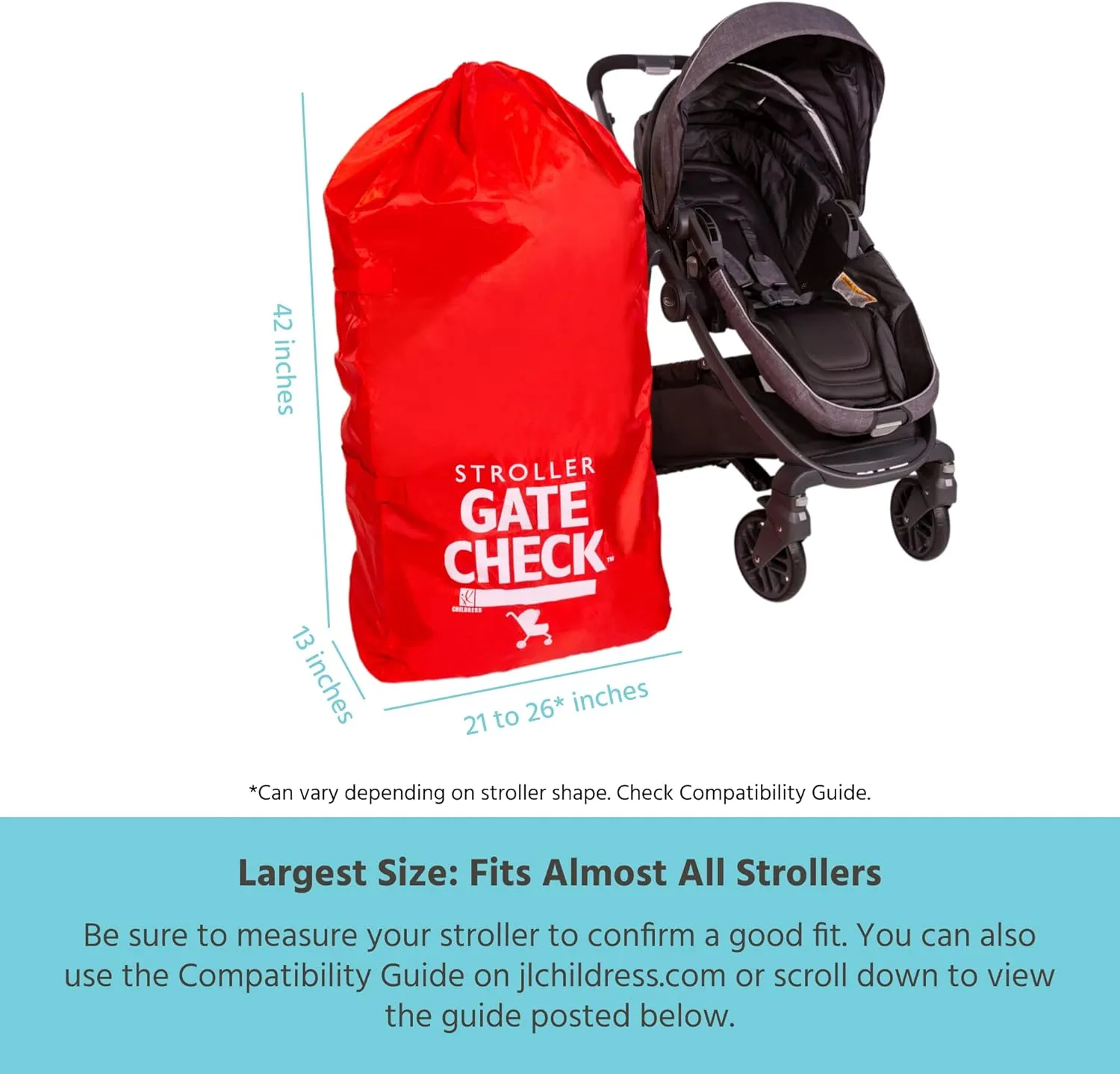 J.L. Childress Gate Check Bag for Single & Double Strollers - Stroller Bag for Airplane - Large Stroller Travel Bag for Airplane - Air Travel Stroller Bag