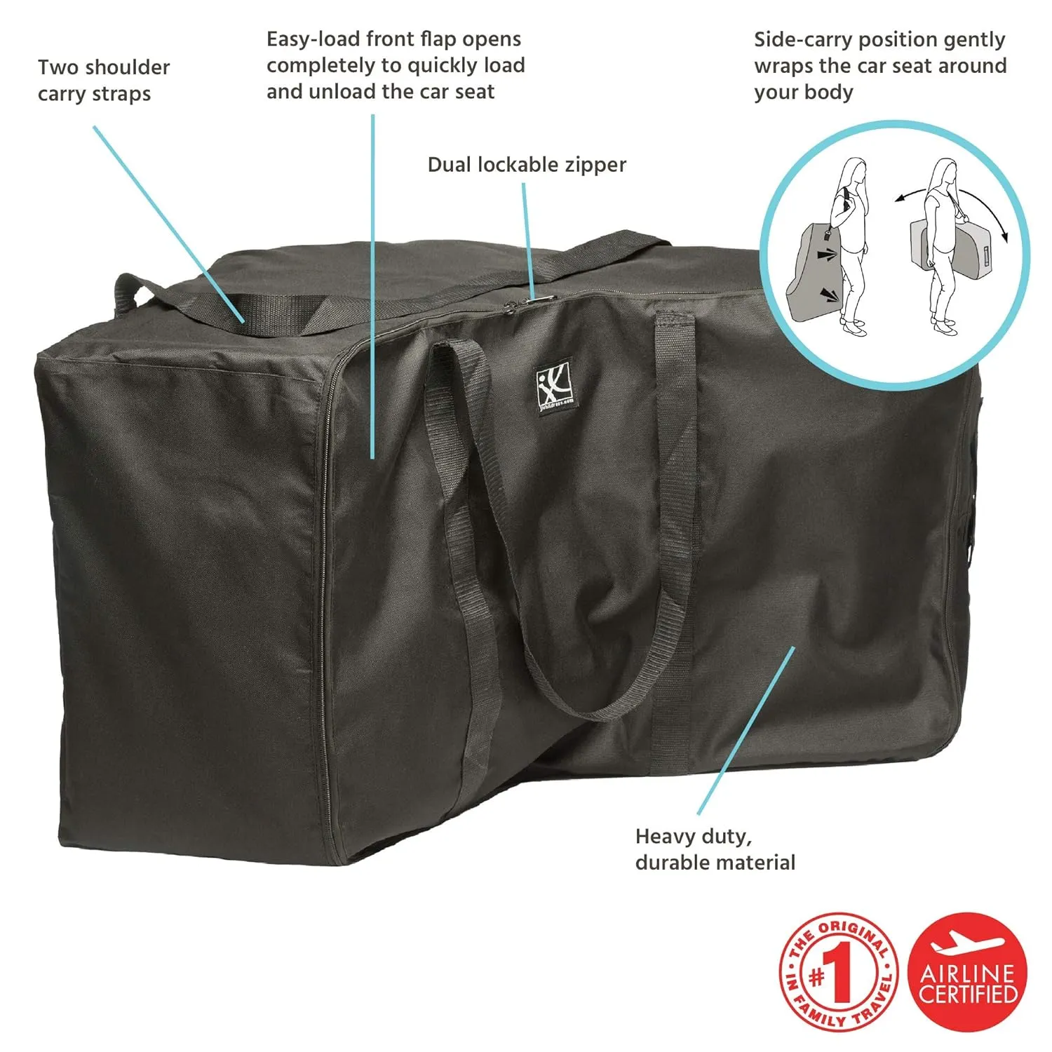 J.L. Childress Universal Side-Carry Car Seat Travel Bag, Black (Pack of 2)