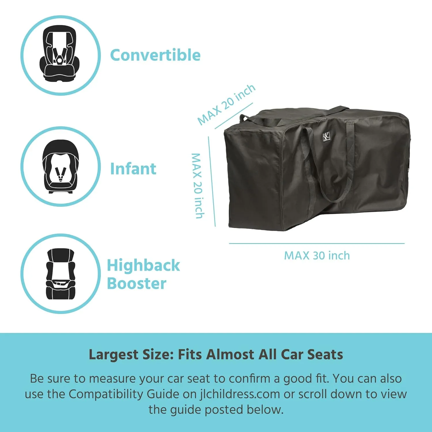 J.L. Childress Universal Side-Carry Car Seat Travel Bag, Black