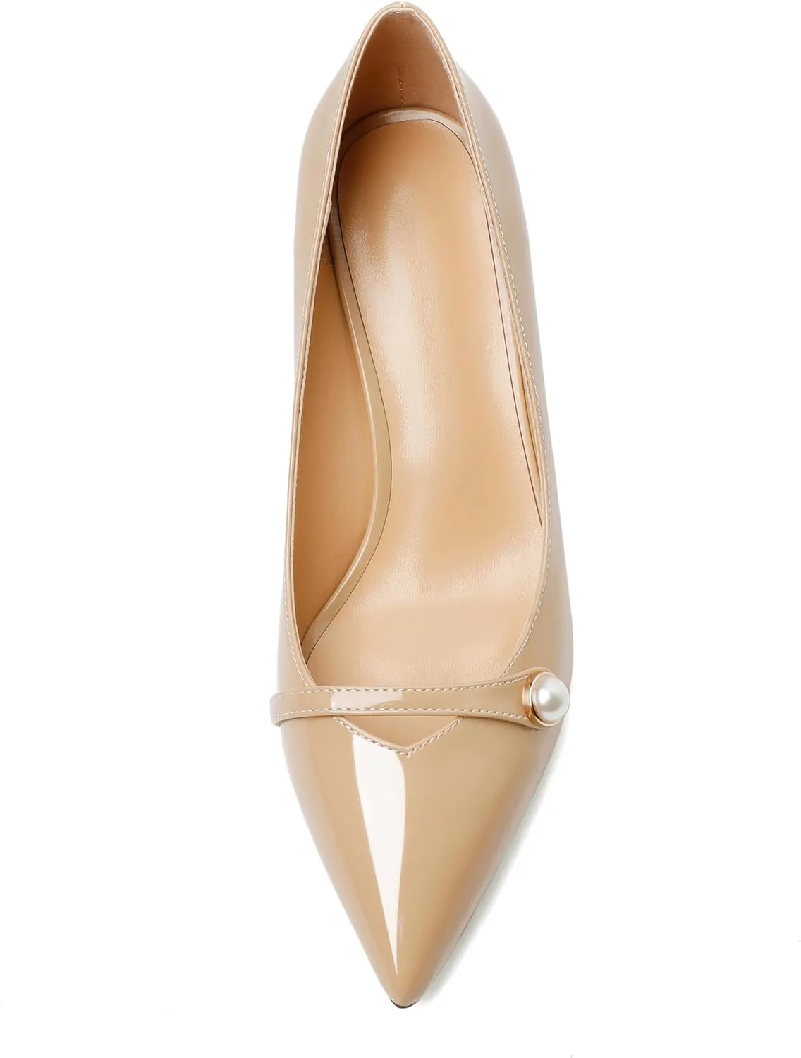 Joseywade Women's Low Heel Pumps 2.5 Inch Closed Pointed Toe Kitten Heels Slip On Business Pearl Dressy Shoes