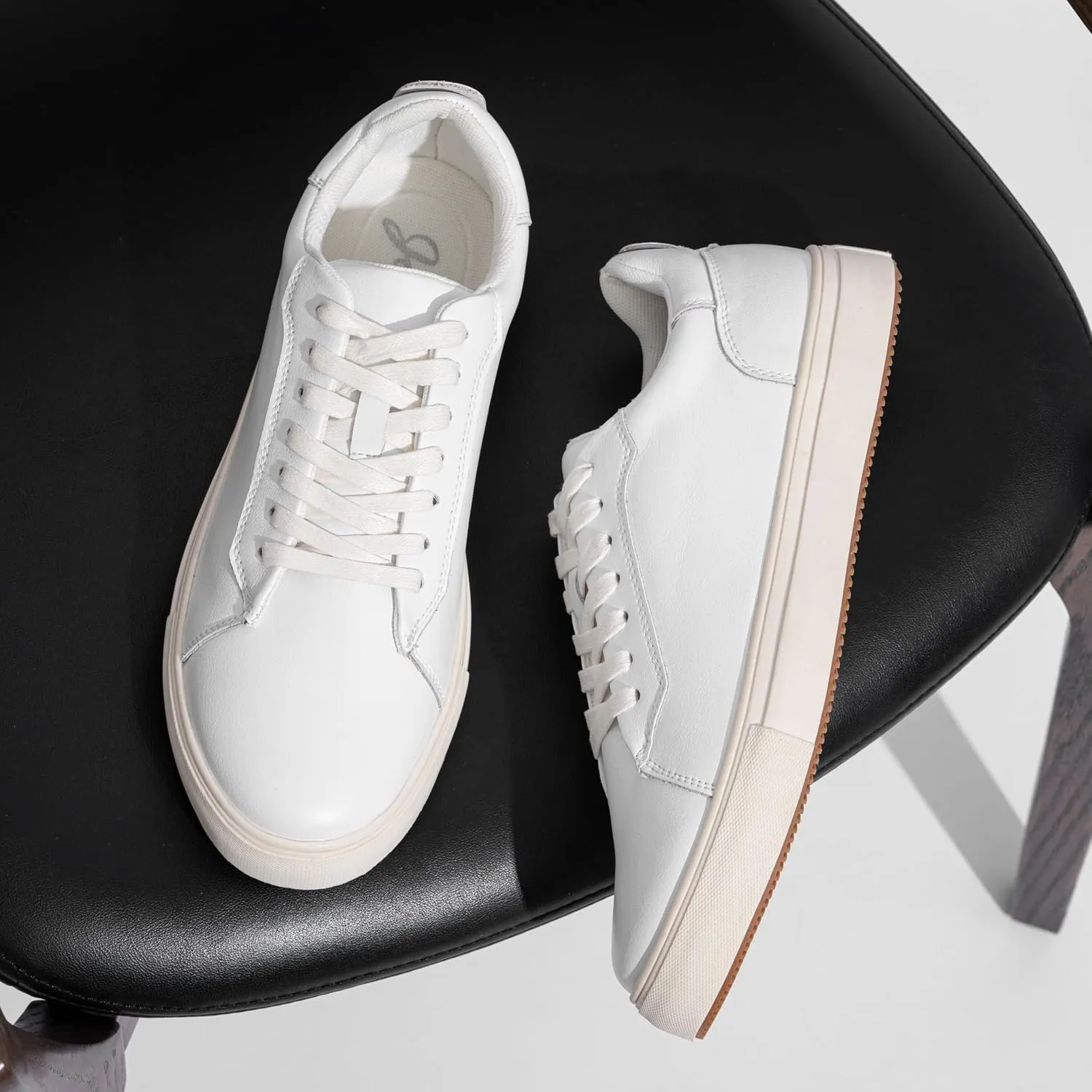 Jousen Men’s Fashion Sneakers Polished Leather Mens Dress Sneakers Stylish Retro Mens Business Casual Shoes