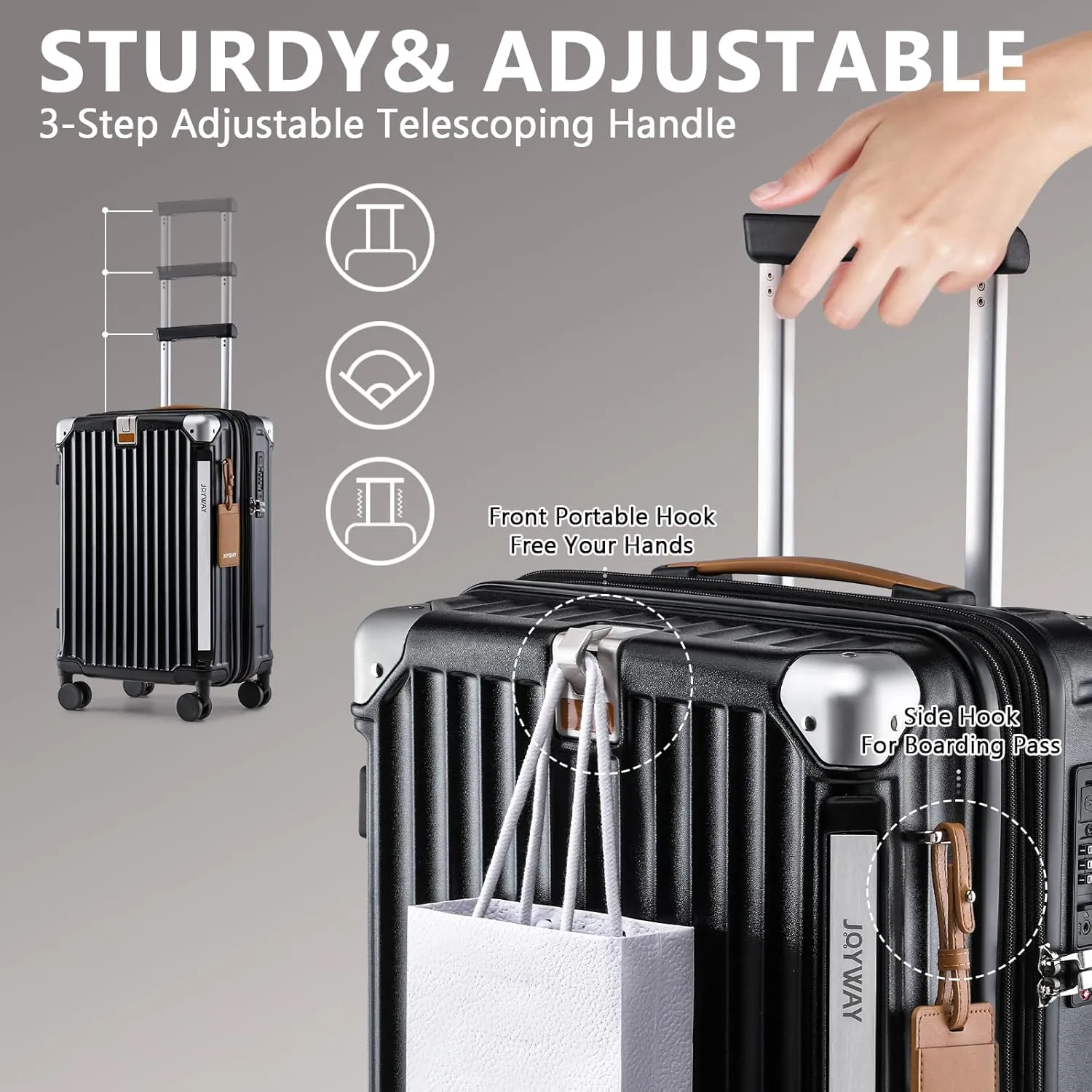 Joyway 28 Inch Luggage with Spinner Wheels, Hardside Large Suitcase with Cup Holder, Lightweight Carry On Checked with TSA Locks Black