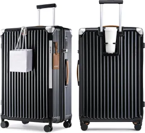 Joyway 28 Inch Luggage with Spinner Wheels, Hardside Large Suitcase with Cup Holder, Lightweight Carry On Checked with TSA Locks Black