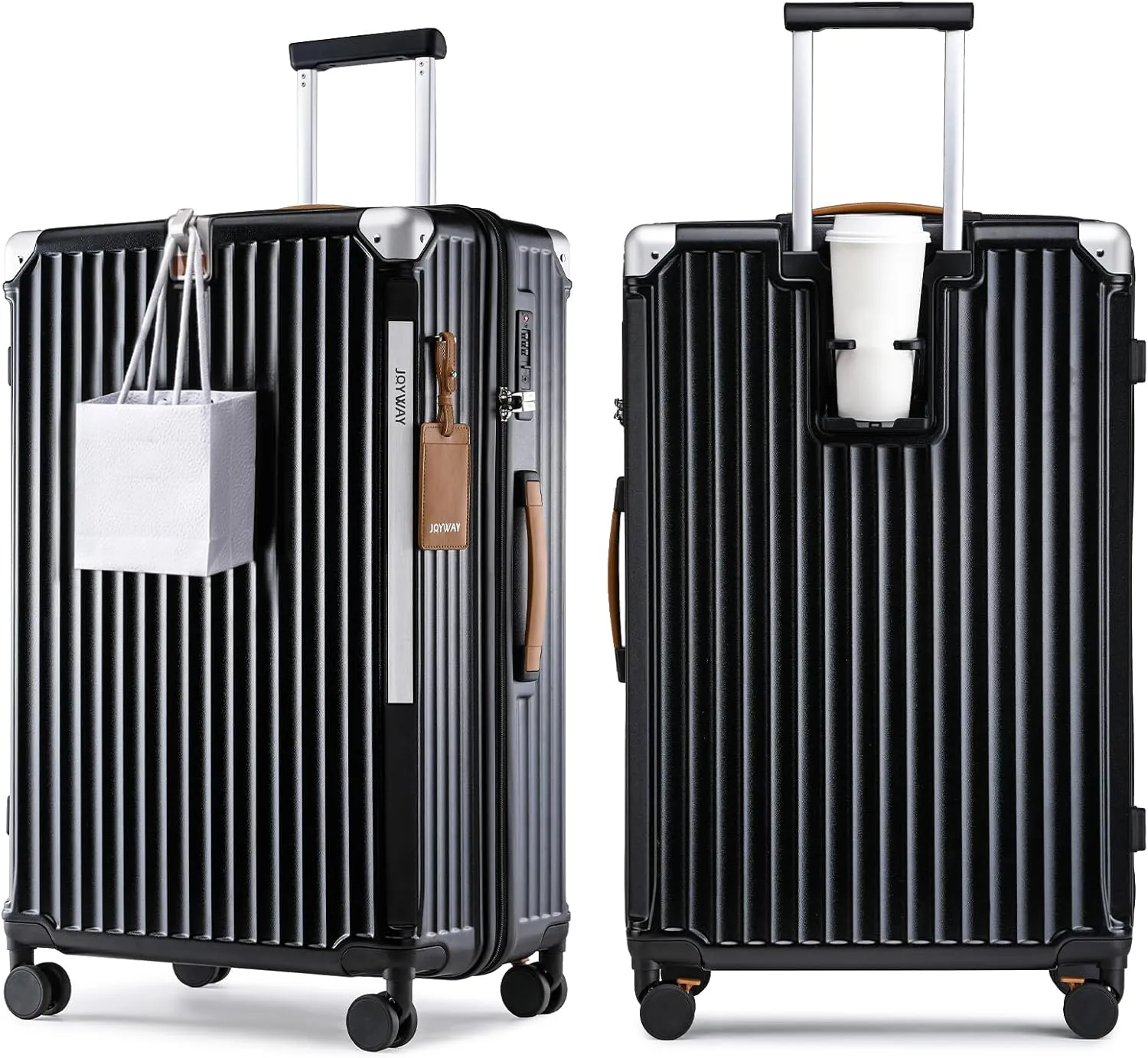 Joyway 28 Inch Luggage with Spinner Wheels, Hardside Large Suitcase with Cup Holder, Lightweight Carry On Checked with TSA Locks Black
