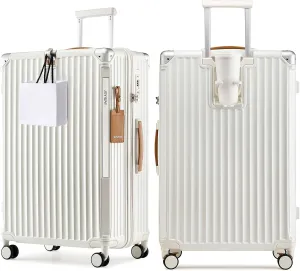 Joyway 28 Inch Luggage with Spinner Wheels, Hardside Large Suitcase with Cup Holder, Lightweight Carry On Checked with TSA Locks White