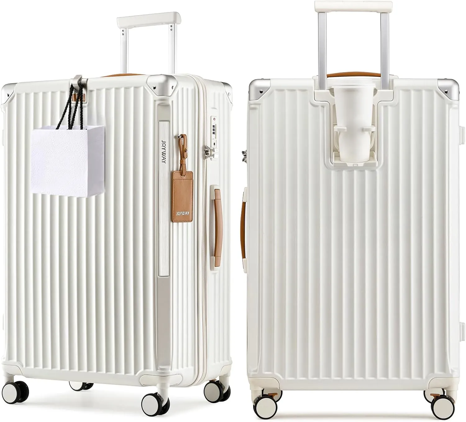 Joyway 28 Inch Luggage with Spinner Wheels, Hardside Large Suitcase with Cup Holder, Lightweight Carry On Checked with TSA Locks White