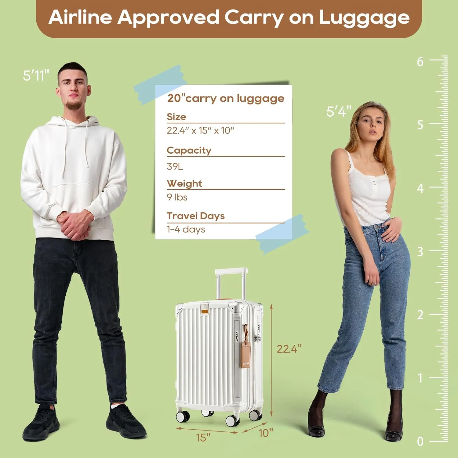 Joyway Carry On Luggage, Expandable Suitcase with Smart Cup Holder and USB Port, 20 IN Hardside Checked with TSA Lock Spinner Double Wheels, White