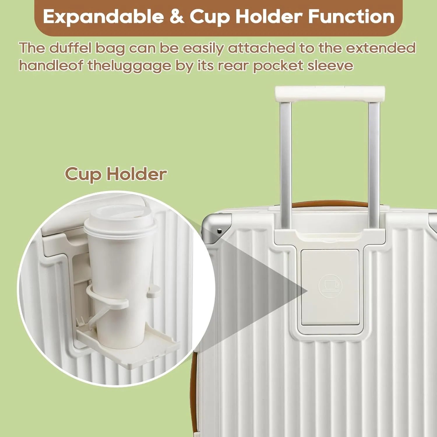 Joyway Carry On Luggage, Expandable Suitcase with Smart Cup Holder and USB Port, 20 IN Hardside Checked with TSA Lock Spinner Double Wheels, White