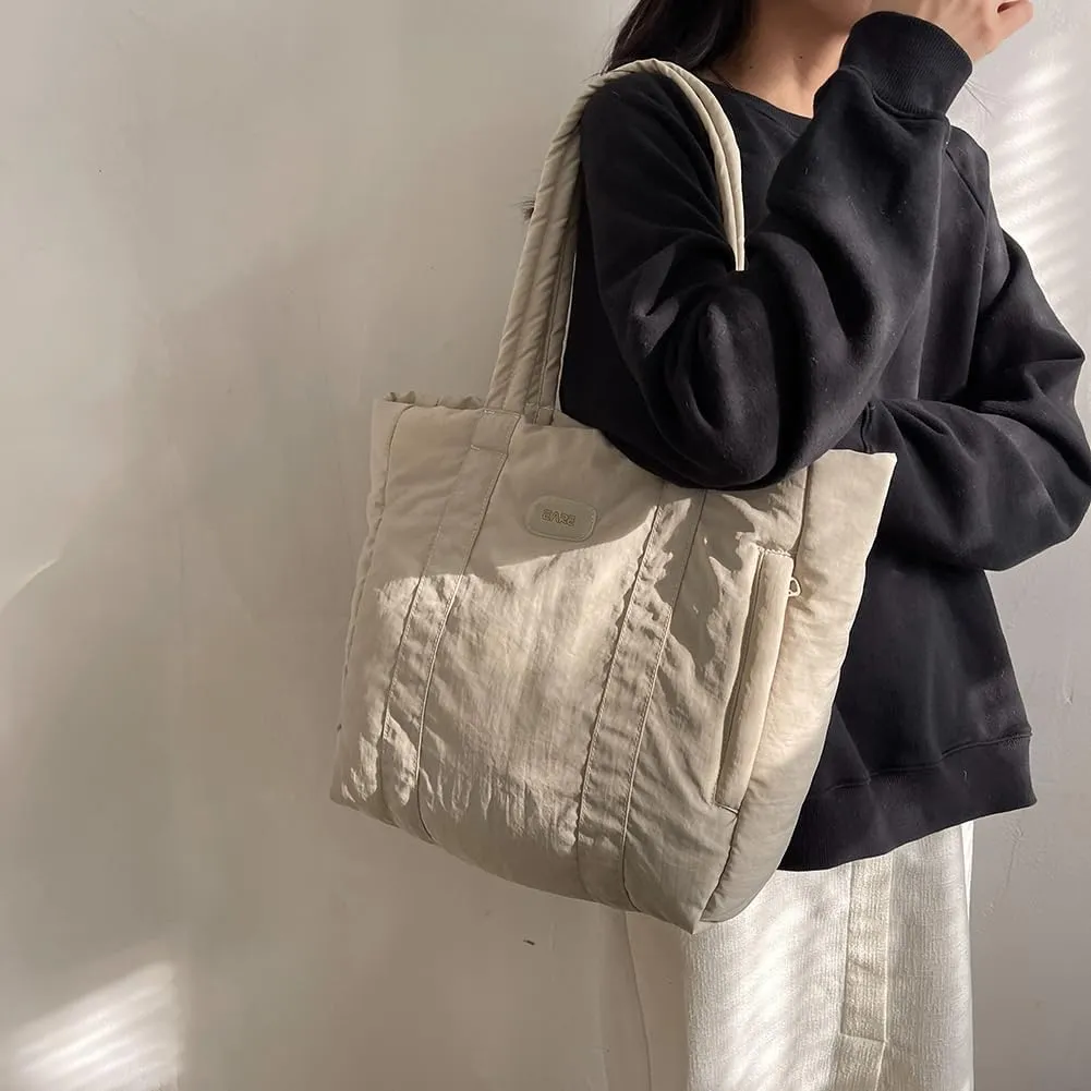 Juoxeepy Puffer Tote Bag Puffy Purse for Women Lightweight Nylon Shoulder Bag Padding Hobo Handbag