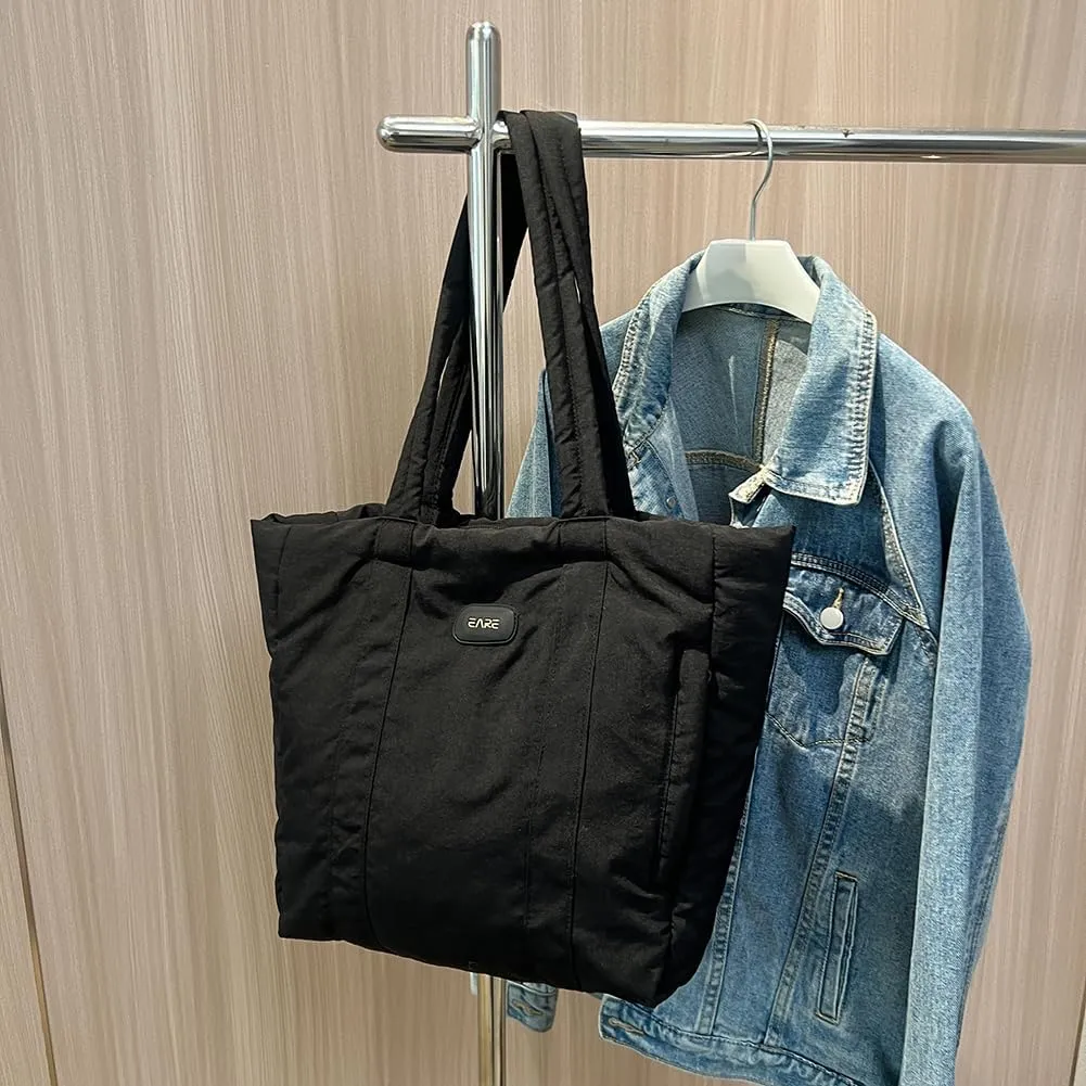 Juoxeepy Puffer Tote Bag Puffy Purse for Women Lightweight Nylon Shoulder Bag Padding Hobo Handbag