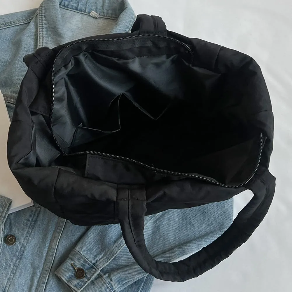 Juoxeepy Puffer Tote Bag Puffy Purse for Women Lightweight Nylon Shoulder Bag Padding Hobo Handbag