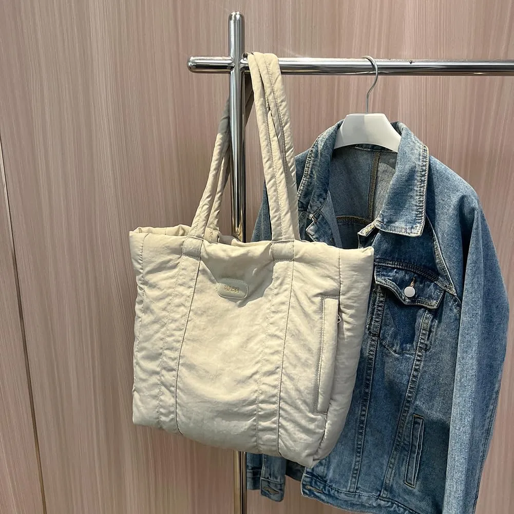 Juoxeepy Puffer Tote Bag Puffy Purse for Women Lightweight Nylon Shoulder Bag Padding Hobo Handbag