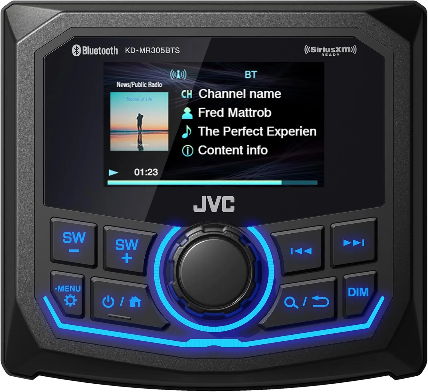 JVC KD-MR305BTS Marine Guage Receiver Weatherproof, 2.7 Inch LCD, Built in Amplifer, Bluetooth, Digital Media MP3 Player, No CD Player, USB Port, AM/FM/Weather Band Tuner, Rear Camera Input