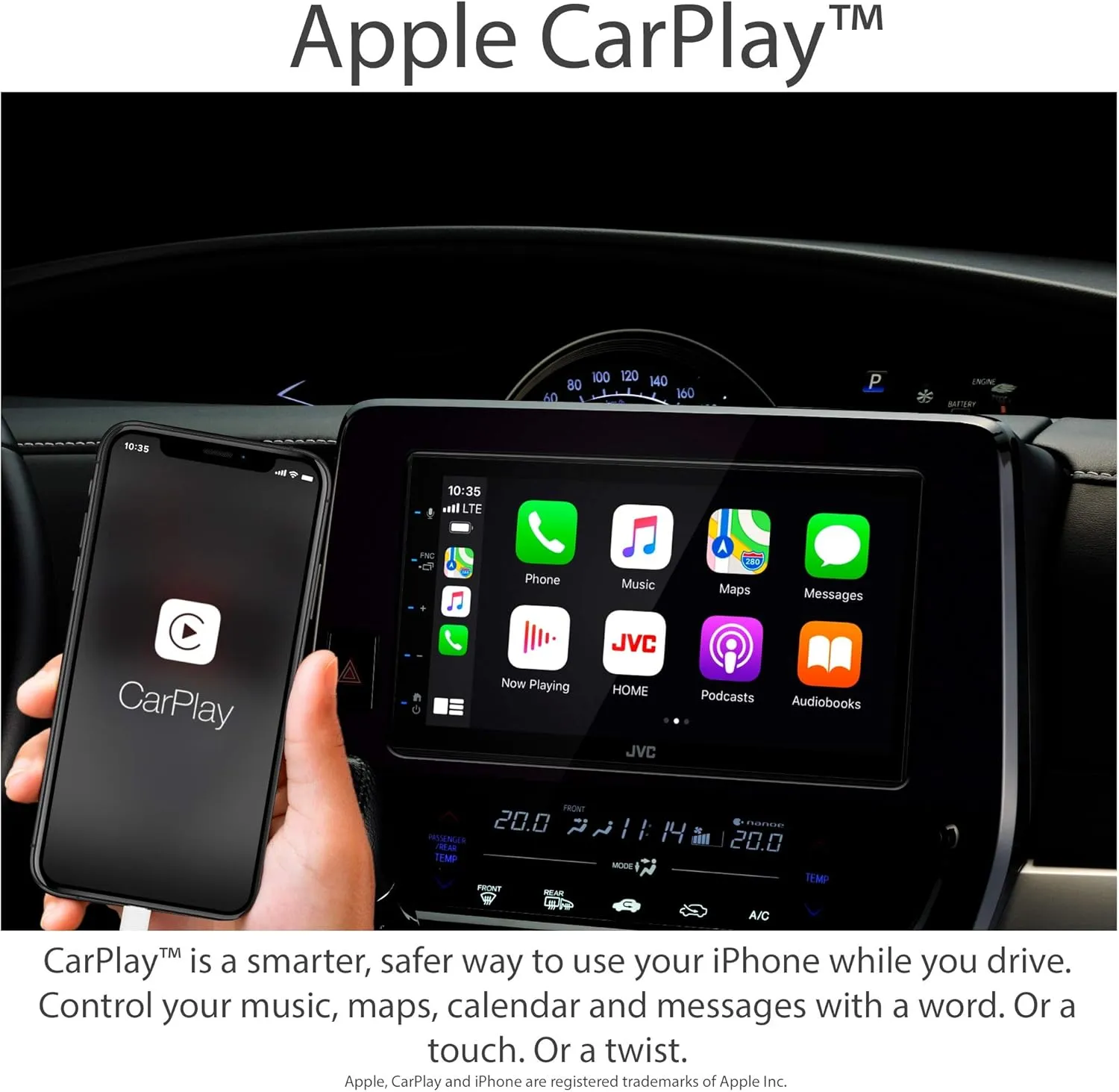 JVC KW-M56BT Apple CarPlay Android Auto Multimedia Player w/ 6.8" Capacitive Touchscreen, Bluetooth Audio and Hands Free Calling, MP3 Player, Double DIN, 13-Band EQ, SiriusXM, AM/FM Car Radio