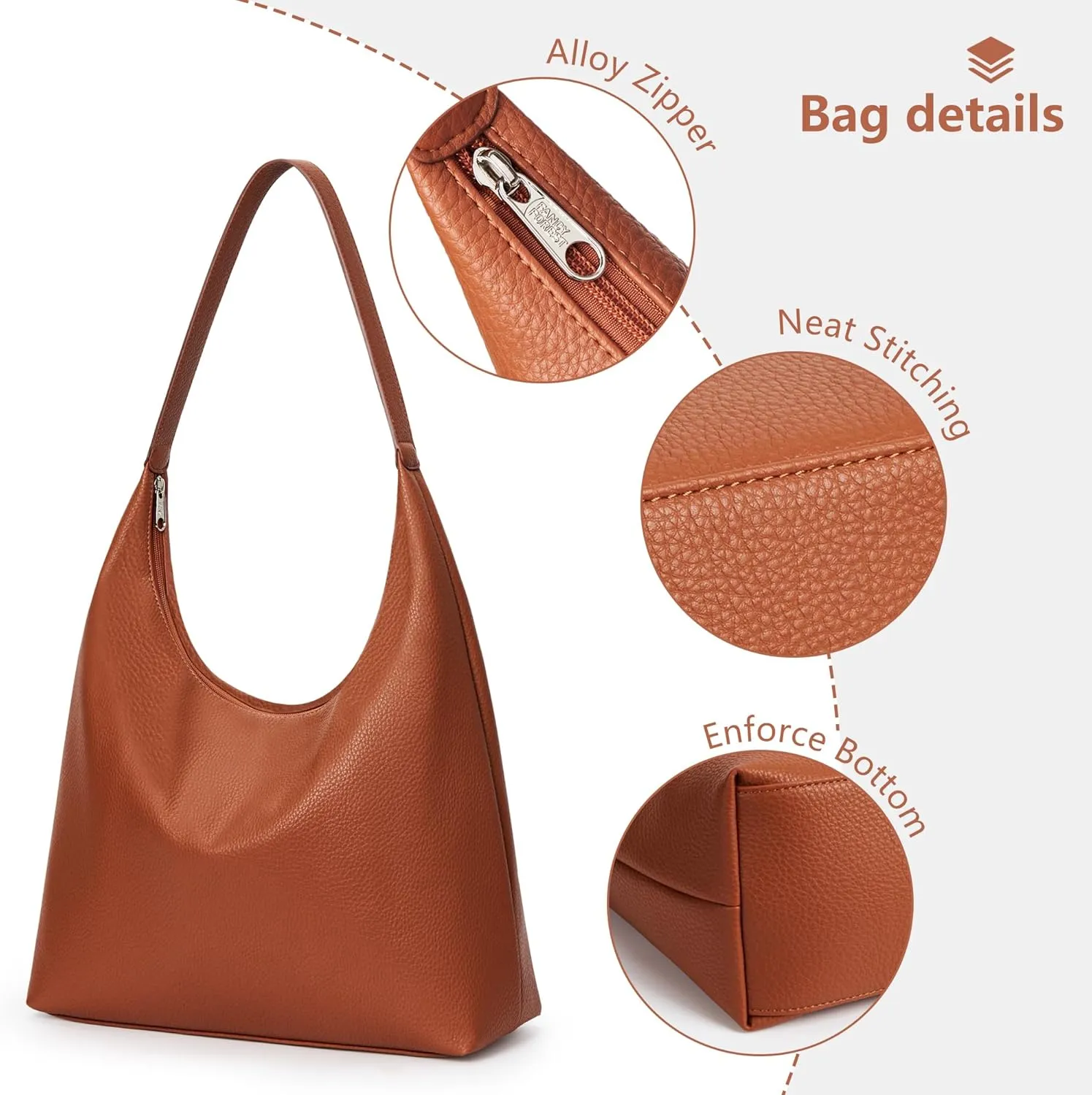 KALIDI Casual Tote Bag Vegan Leather Hobo Zipper Work Bag Weekender Shoulder for Women Shoulder Travel Purse