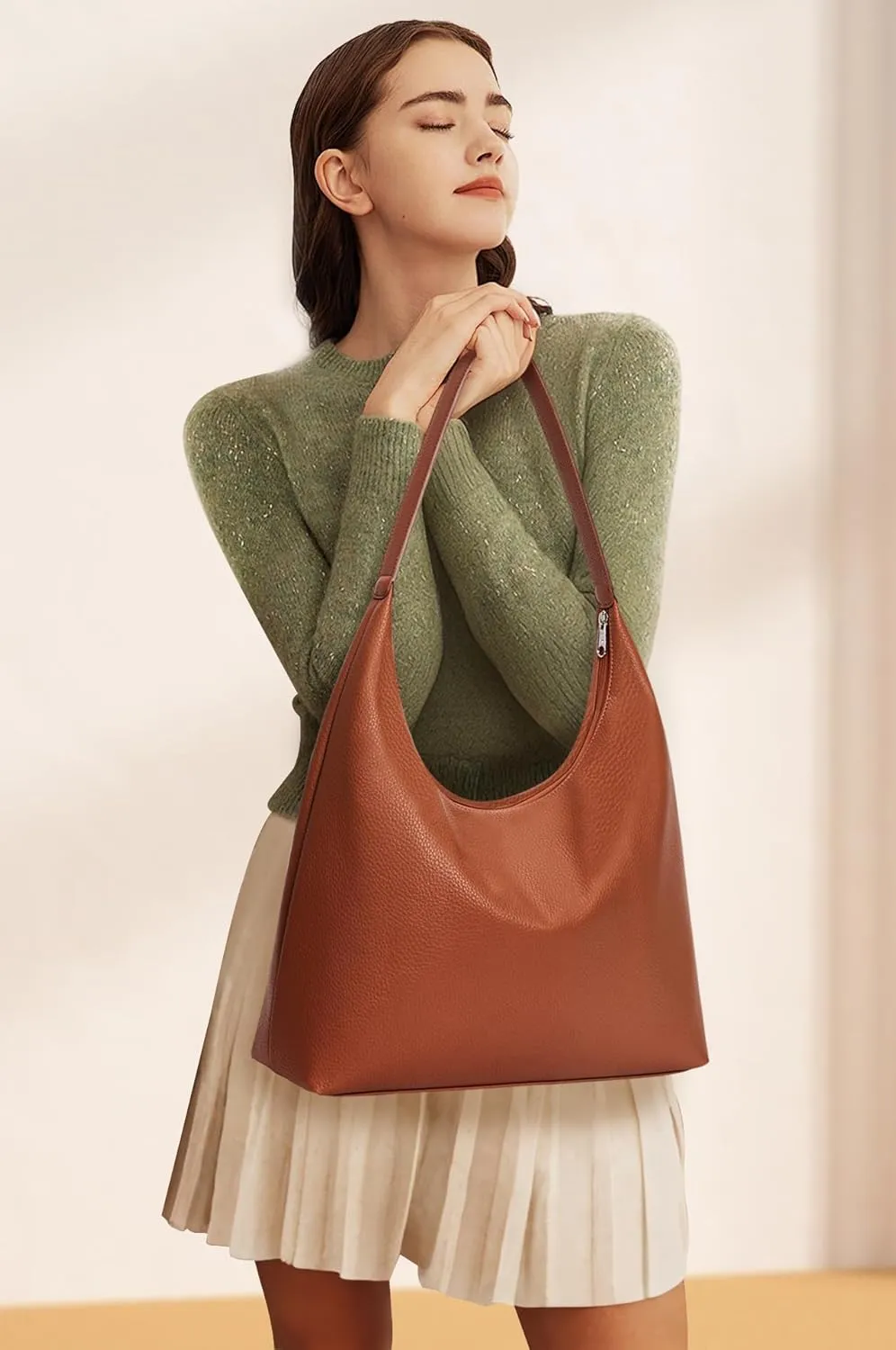 KALIDI Casual Tote Bag Vegan Leather Hobo Zipper Work Bag Weekender Shoulder for Women Shoulder Travel Purse