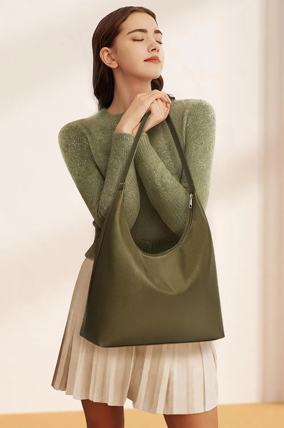 KALIDI Casual Tote Bag Vegan Leather Hobo Zipper Work Bag Weekender Shoulder for Women Shoulder Travel Purse