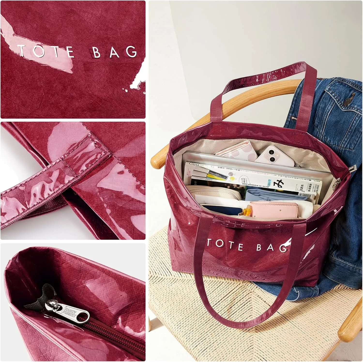 KALIDI Kraft Paper Tote Bag, Ultra Clear TPU Beach Bag Zipper Hobo Handbag Vintage Large Carry All Plastic Shoulder Bag