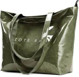 KALIDI Kraft Paper Tote Bag, Ultra Clear TPU Beach Bag Zipper Hobo Handbag Vintage Large Carry All Plastic Shoulder Bag