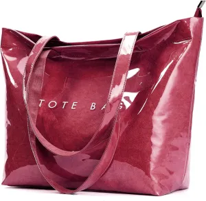 KALIDI Kraft Paper Tote Bag, Ultra Clear TPU Beach Bag Zipper Hobo Handbag Vintage Large Carry All Plastic Shoulder Bag