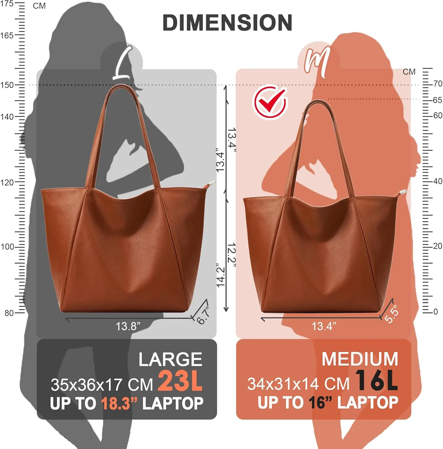 KALIDI Large Tote Bag Vegan Leather Casual Zipper Work Bag Weekender Hobo for Women 23L Oversize Shoulder Travel Purse