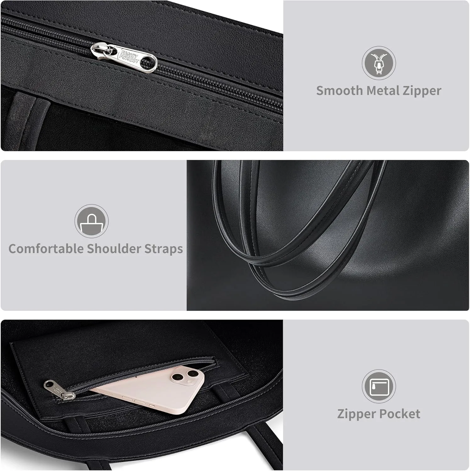 KALIDI Tote Bag Zipper Shoulder Bag Faux Leather Purses Satchel for Women Large Casual Handbag Work Dating College
