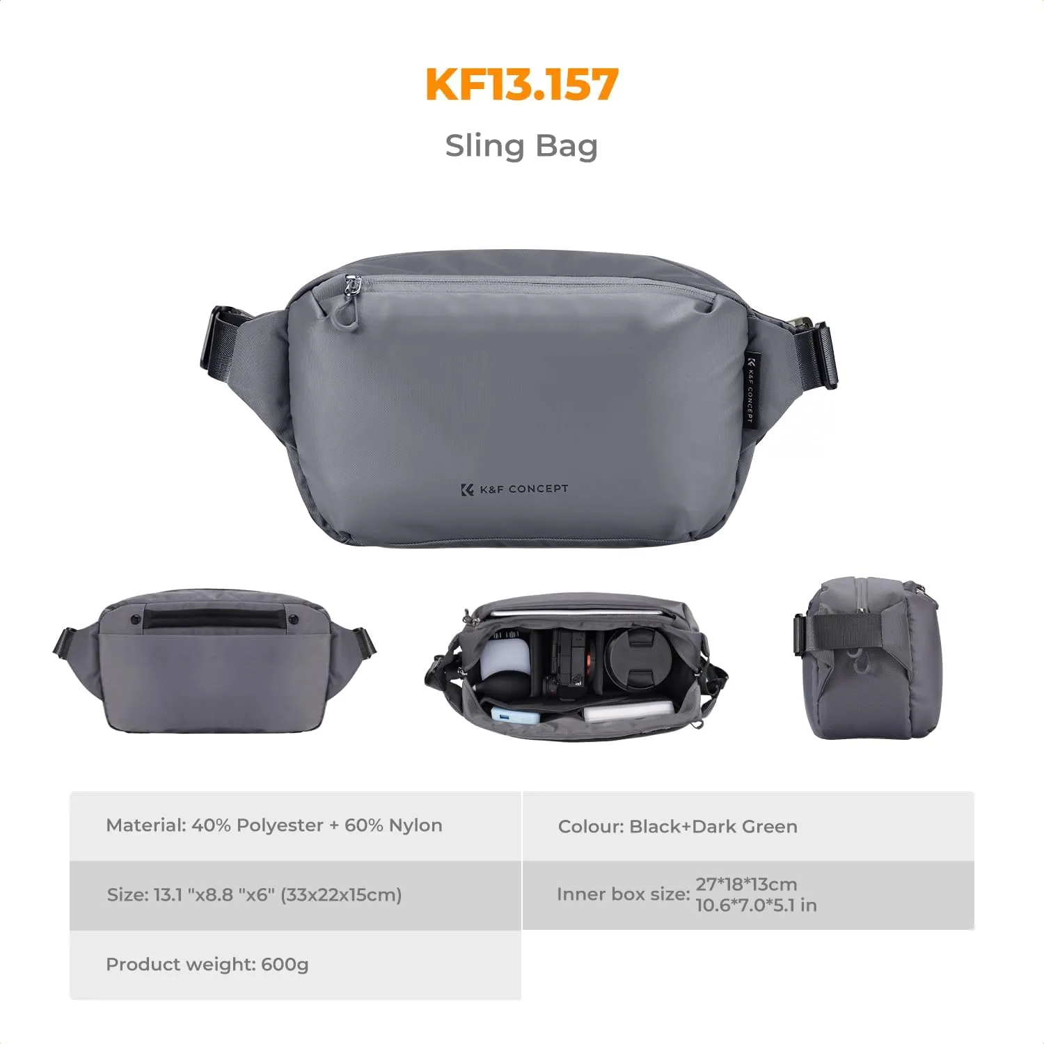 K&F Concept 2 in 1 Sling Bag Everyday Shoulder Bag & Multifunction Photography Crossbody Camera DSLR Backpack Portable Bag